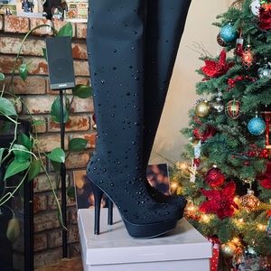 Embellished Thigh High Stilleto Boots